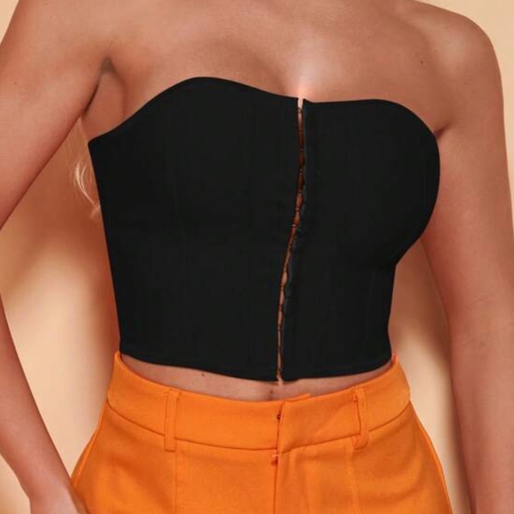 Black Strapless Corset Top with hook & eye clasps